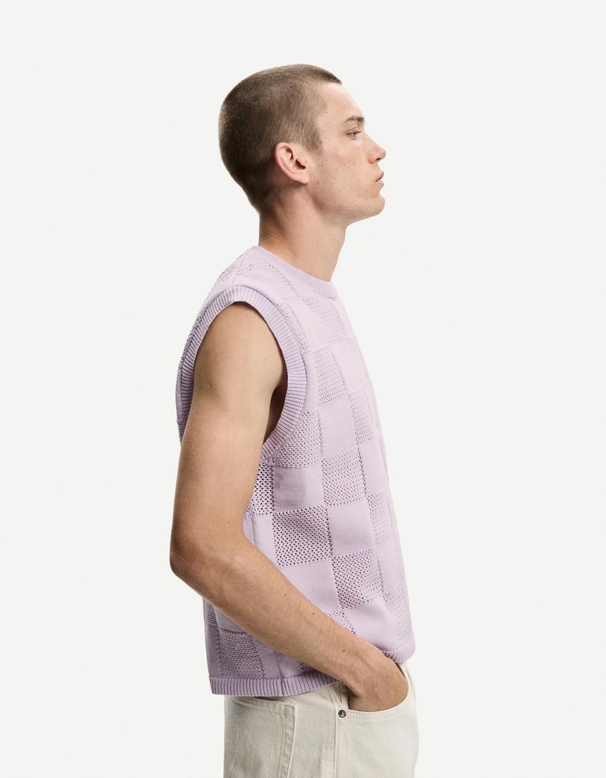 Gilet sans manches boxy carreaux-Violet-0