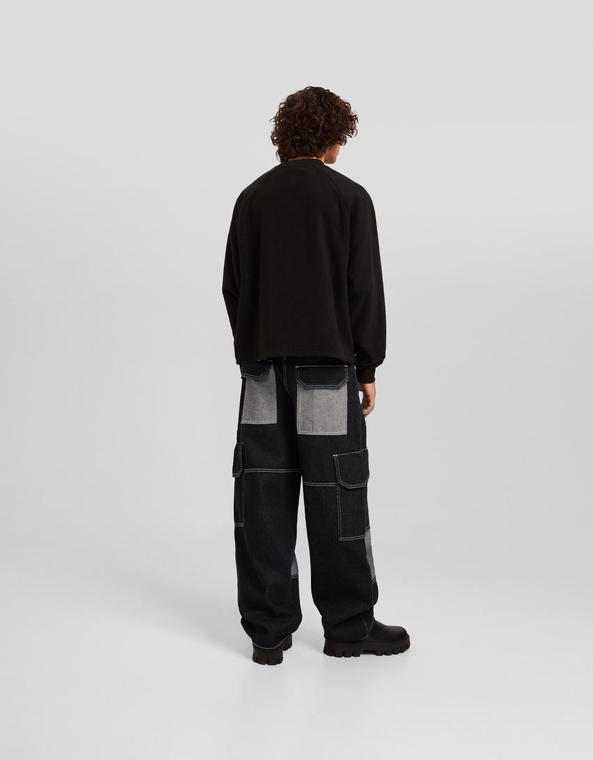 جينز تزلج كارغو بكتل لونية-أسود-1
