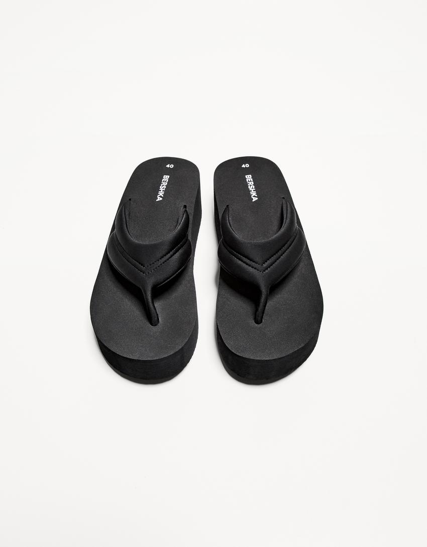 Kapitone platform sandalet-SİYAH-4