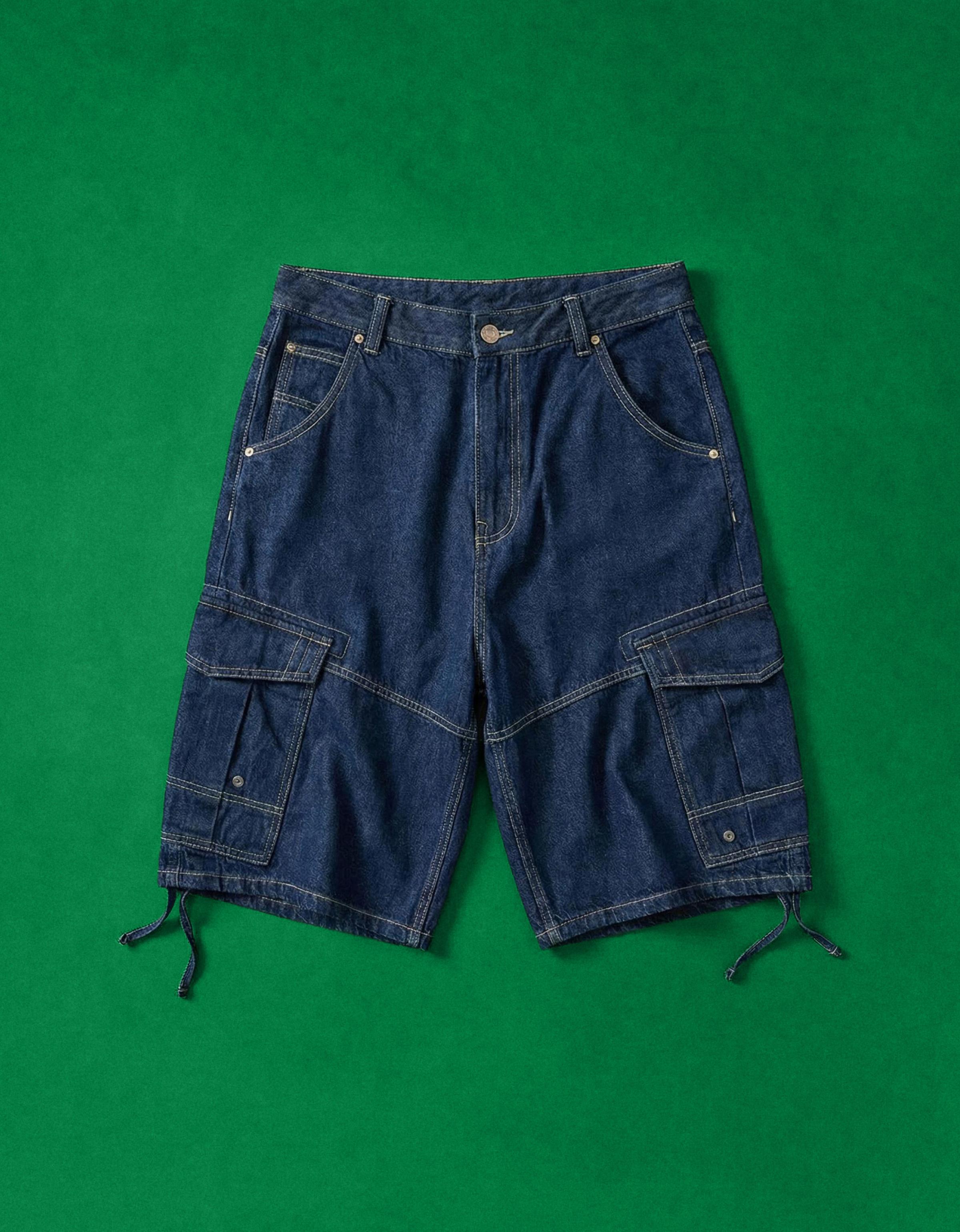 Denim cargo parachute Bermuda shorts — Navy