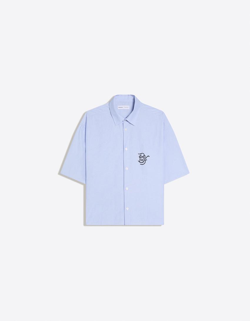 Camisa manga curta oversize bordado-Azul claro