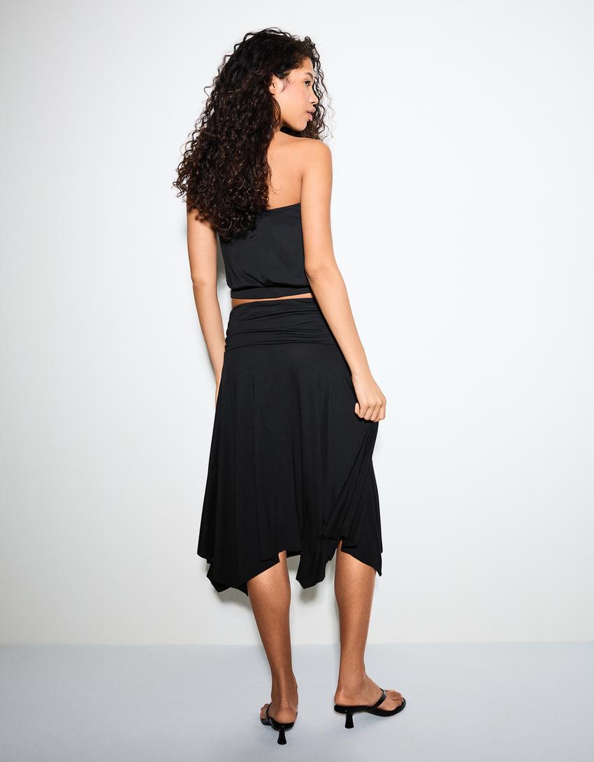Gathered midi skirt-Black