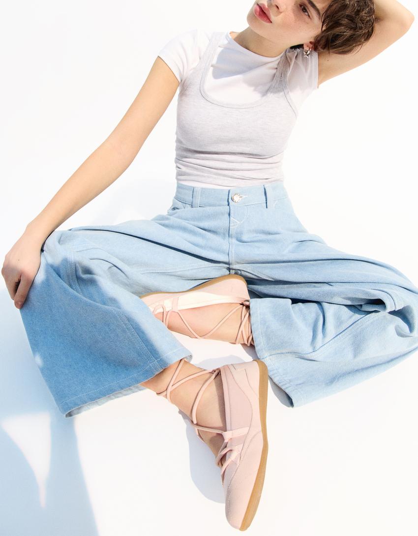Ballet Flats 90s Denim Skirt Tied Sporty Ballet Flats Shoes BSK