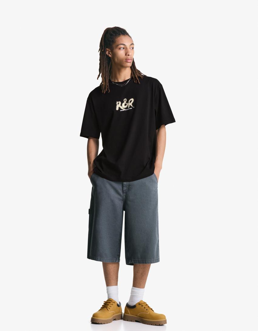 T-shirt met print en korte mouw-Zwart-3