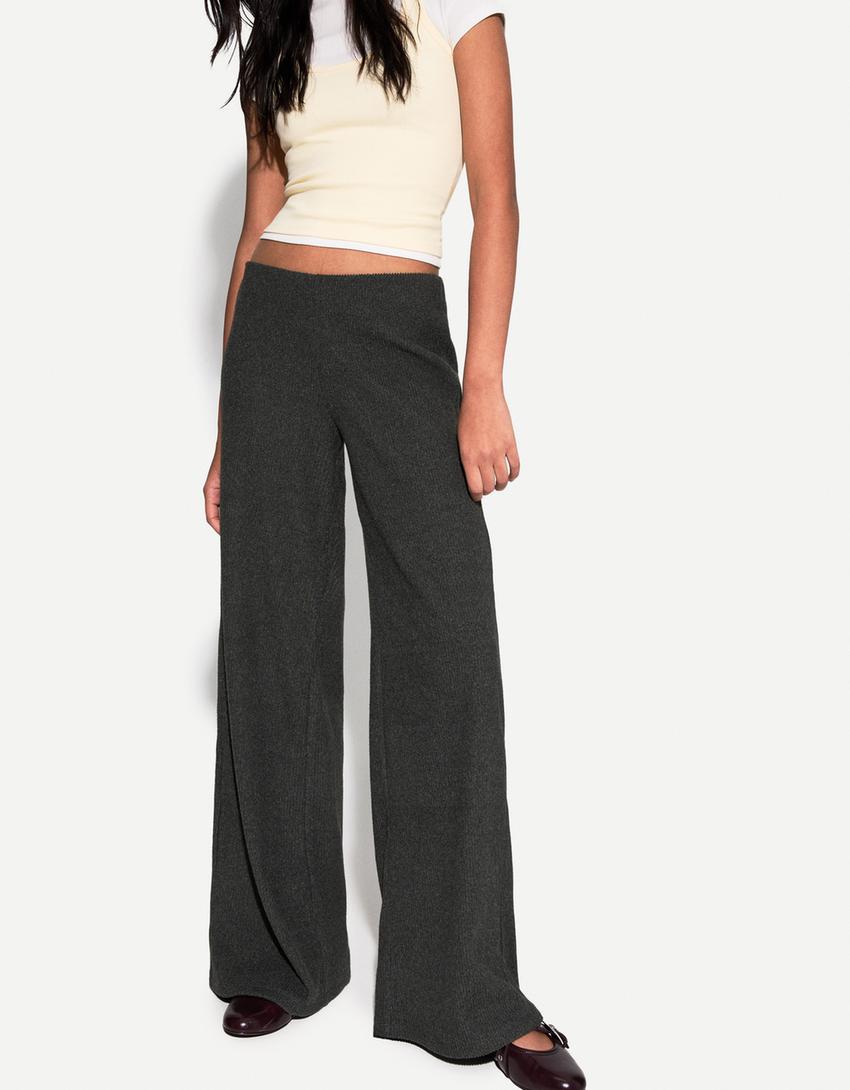 Soft Touch Hose Wide-Leg Rib-Dunkelgrau-2