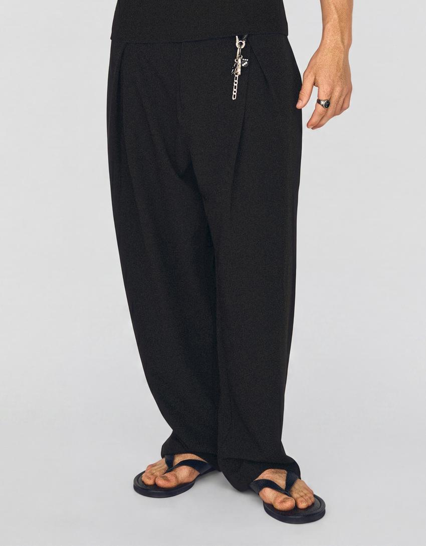 Pilili baggy pantolon-Siyah