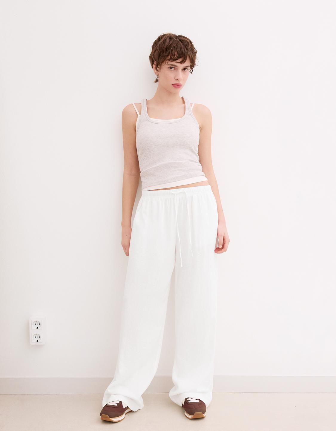 Linen blend trousers with an elasticated waistband
