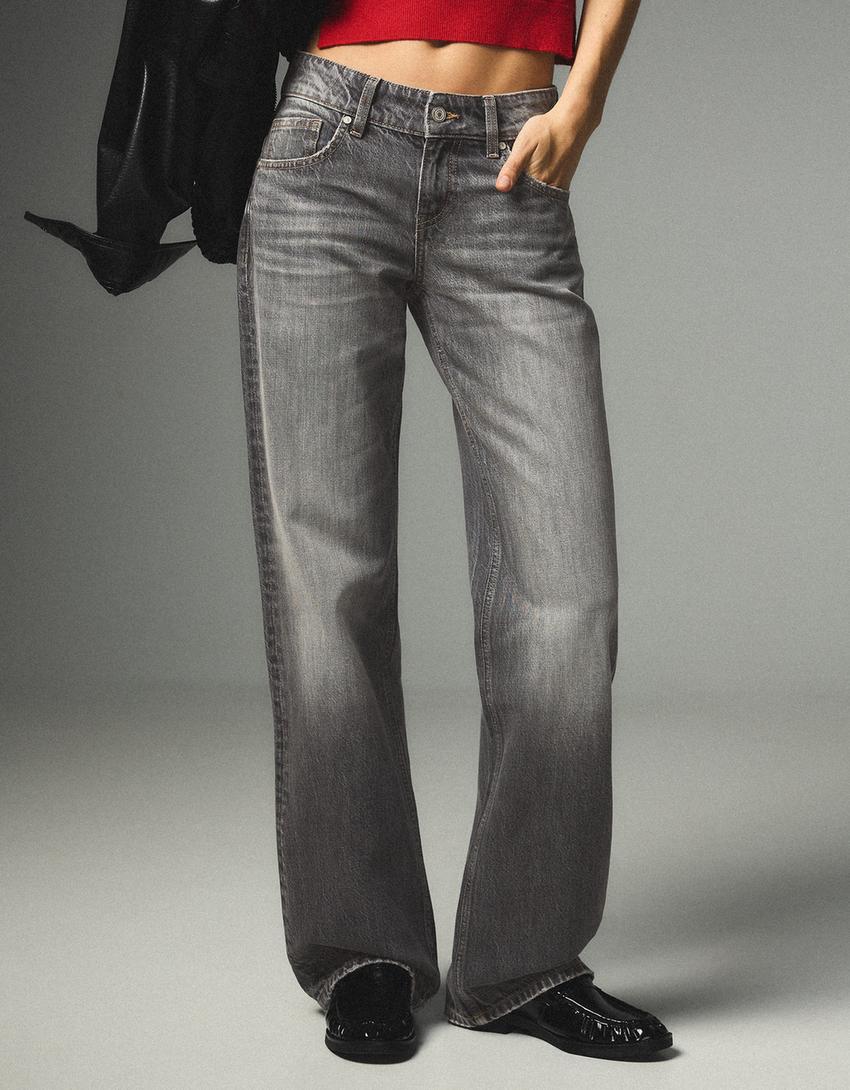 Orta bel straight jean-Siyah