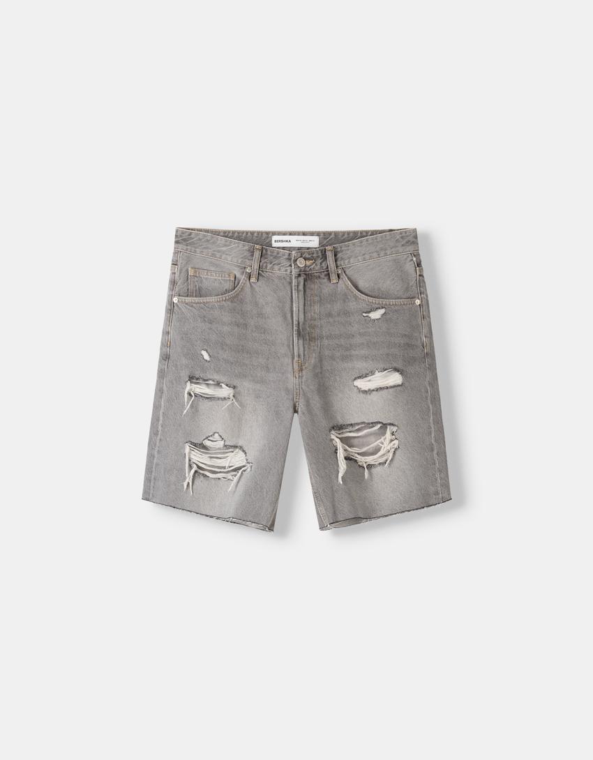 Bermuda denim slim rotos-Gris-5