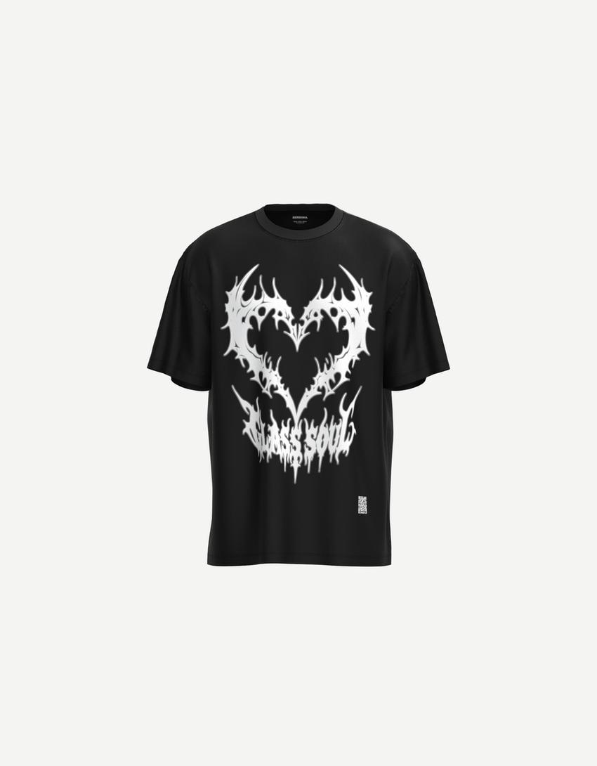 Short sleeve T-shirt with print-Black-4