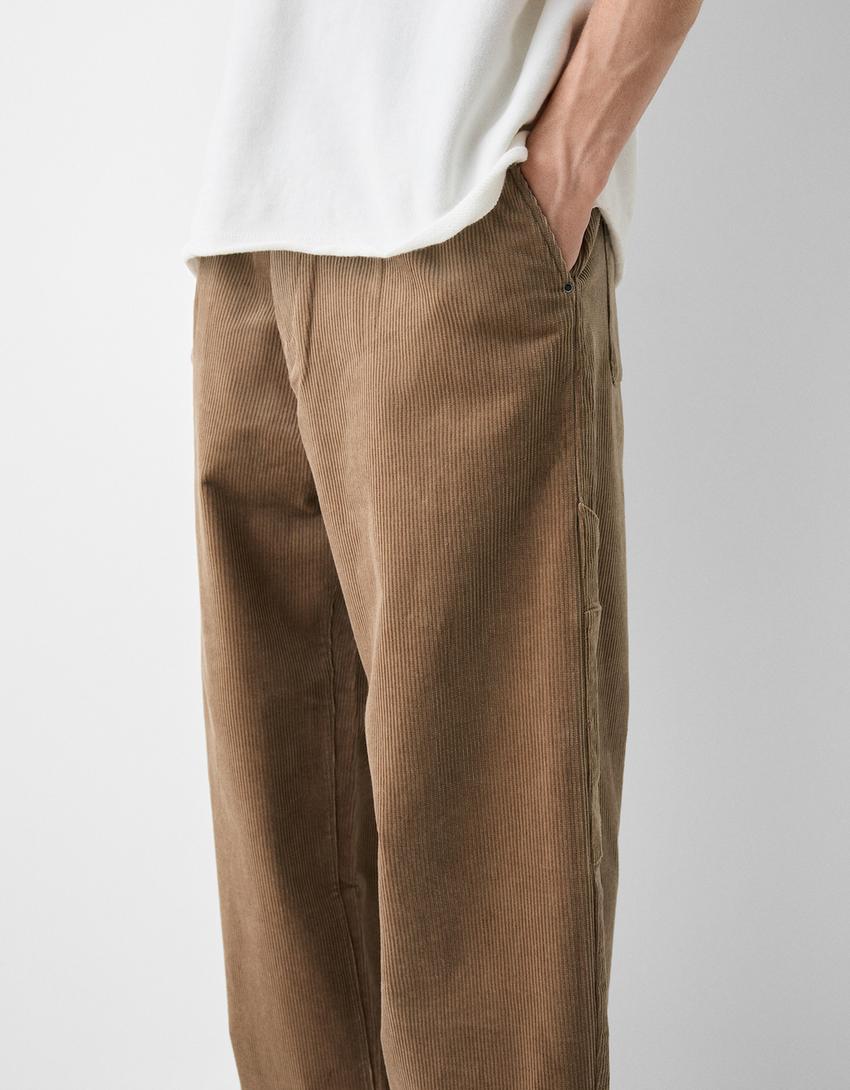 Calças skater pinças bombazina-Caramelo-3