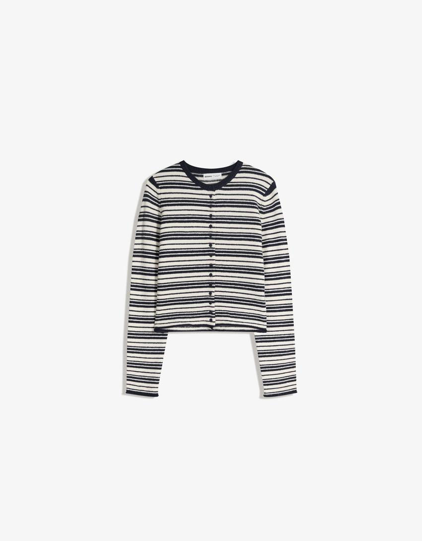 Çizgili örgü hırka-Mavi