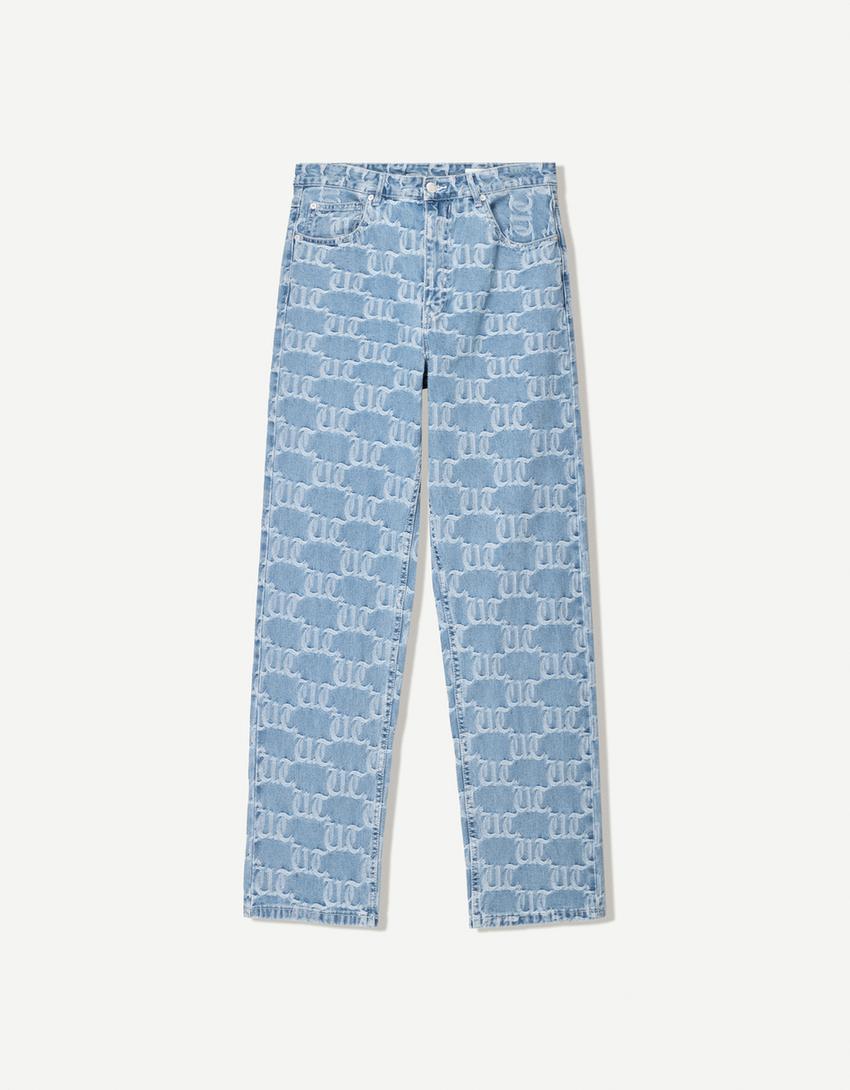 Jacquard baggy jeans-Lichtblauw-3
