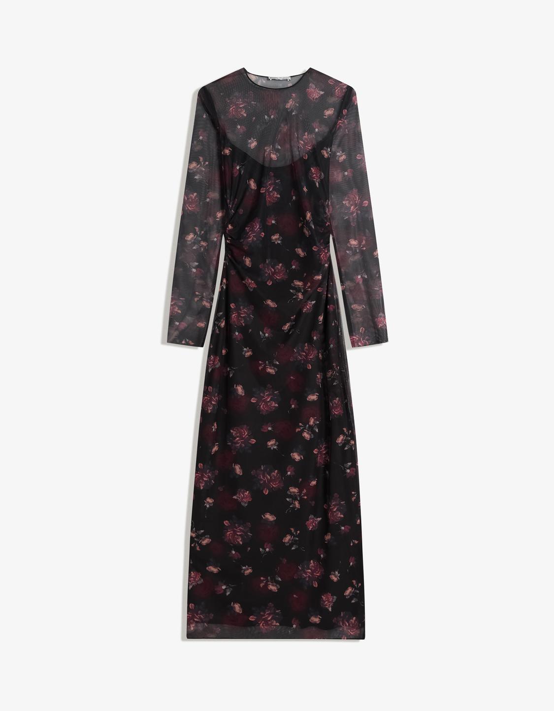 Vestido midi manga comprida tule