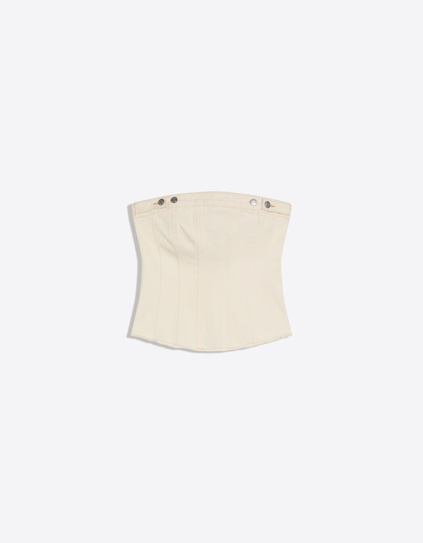 Denim bandeau top-Cream