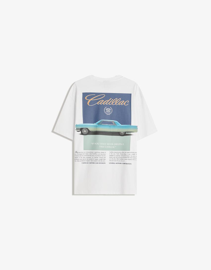 Short sleeve Cadillac print T-shirt-White-5