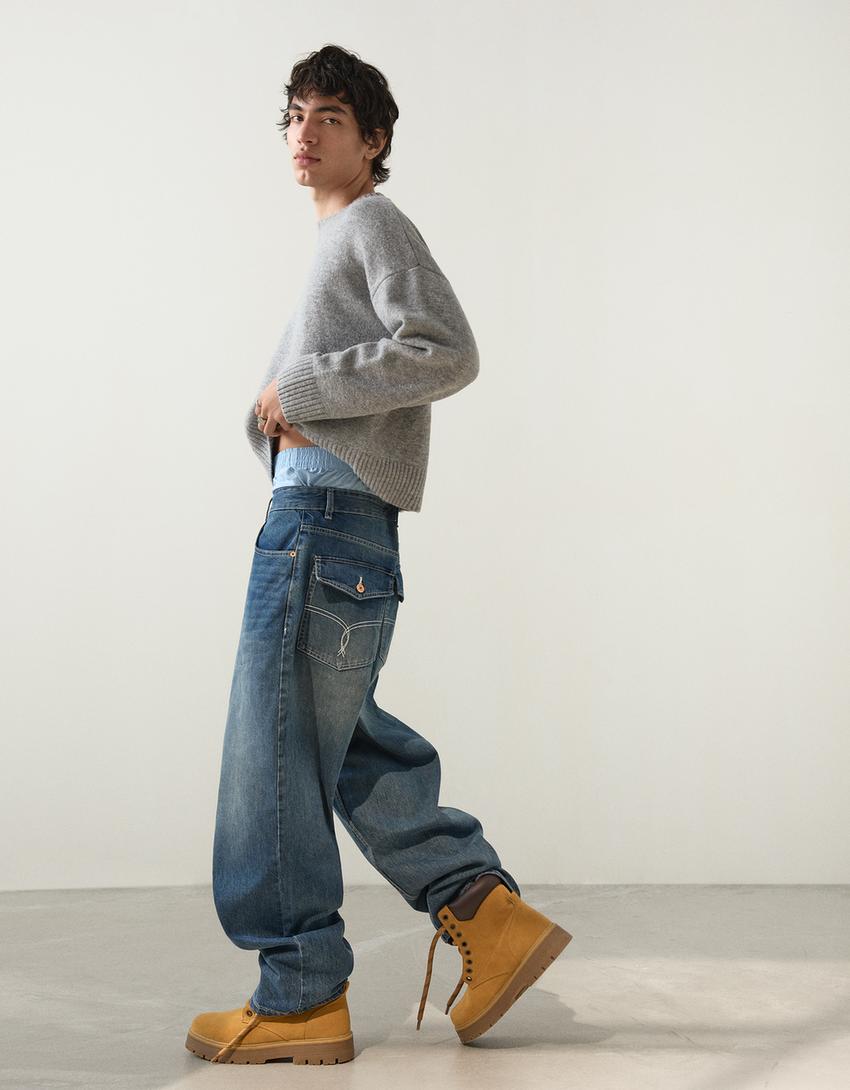 Τζιν παντελόνι super baggy με κέντημα-Μπλε