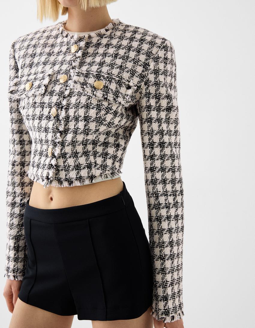 Textured cropped jacket-Black-6