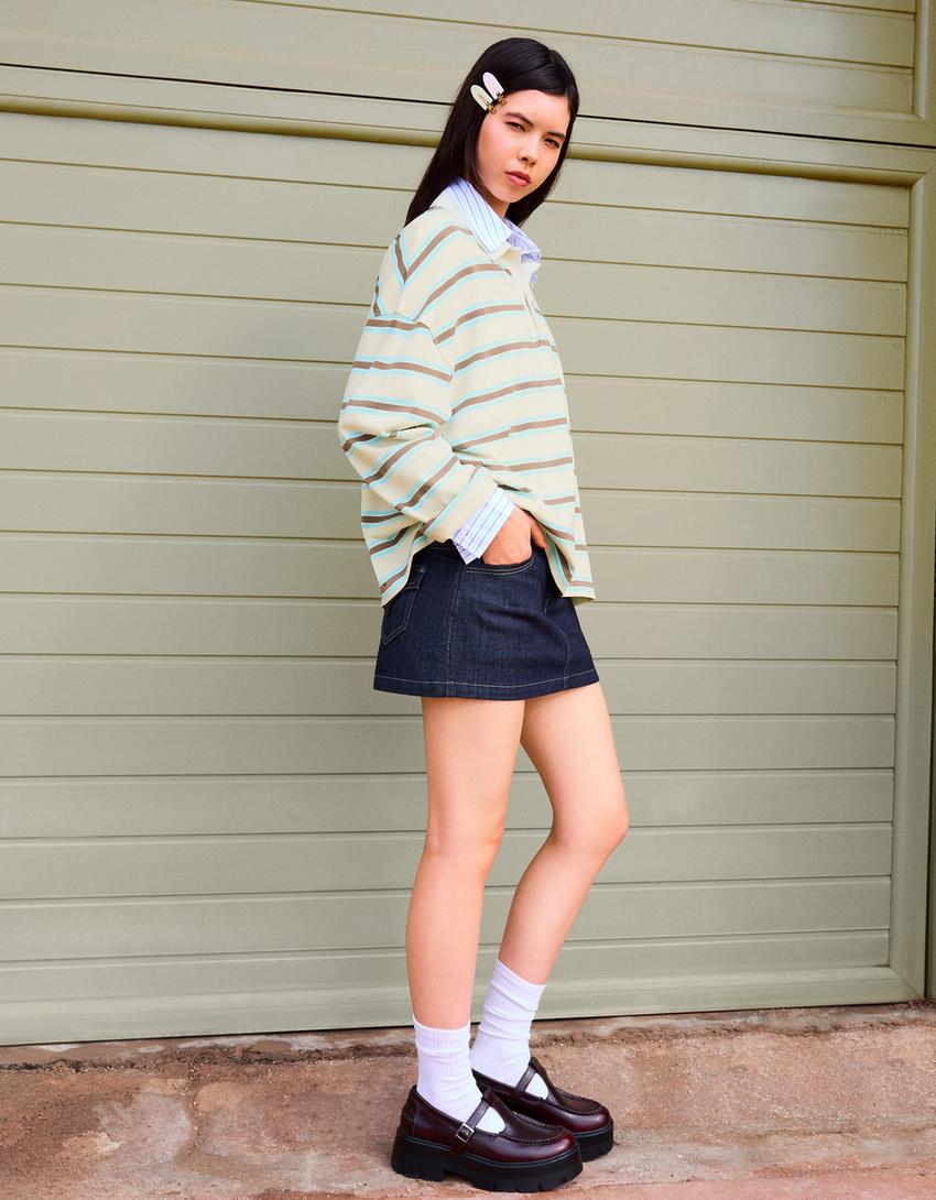 Long sleeve polo collar T-shirt-Cream