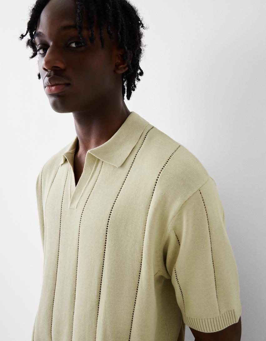 قميص بولو بأكمام قصيرة وملمس بارز-أخضر-2