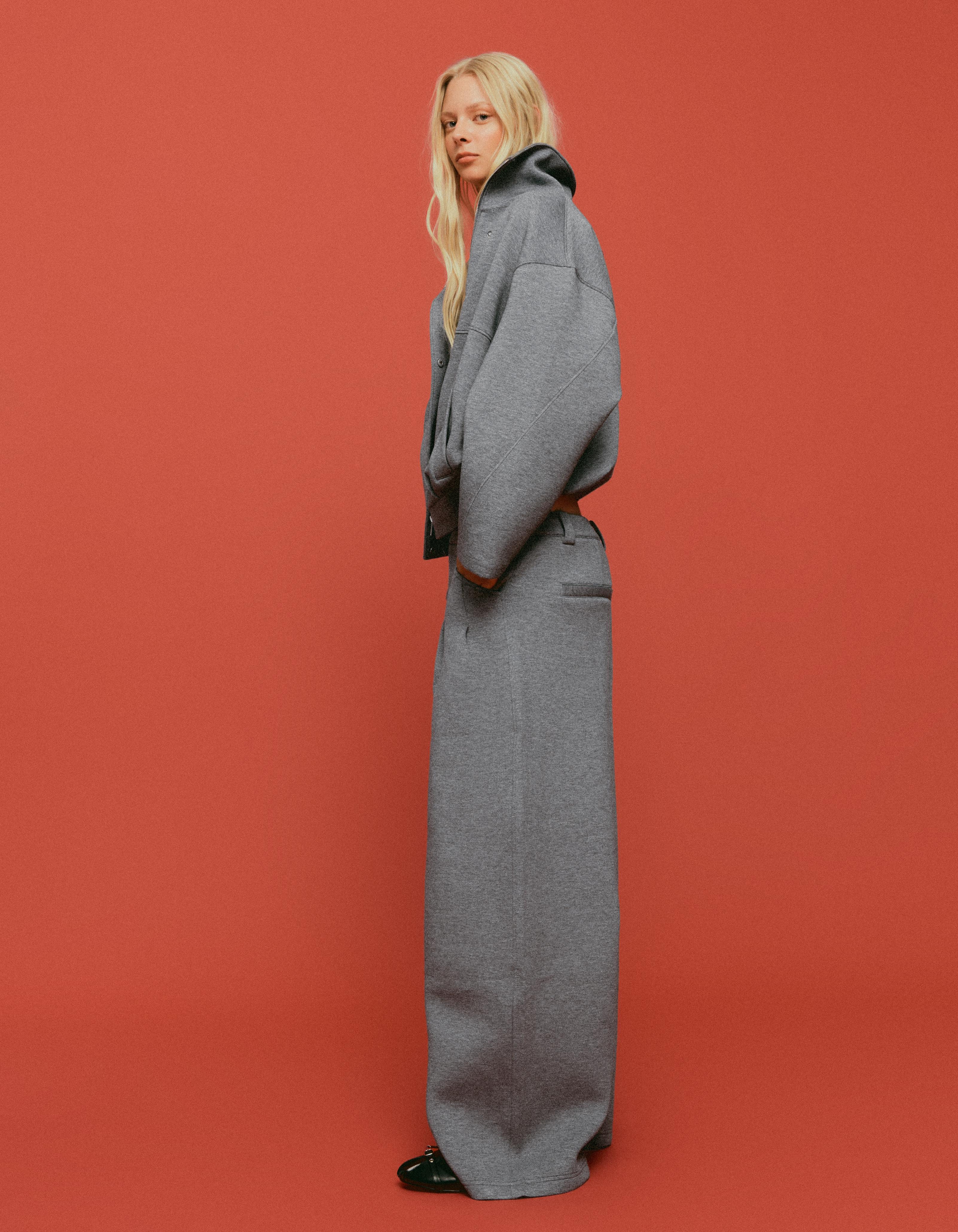 Darted scuba barrel trousers — Grey
