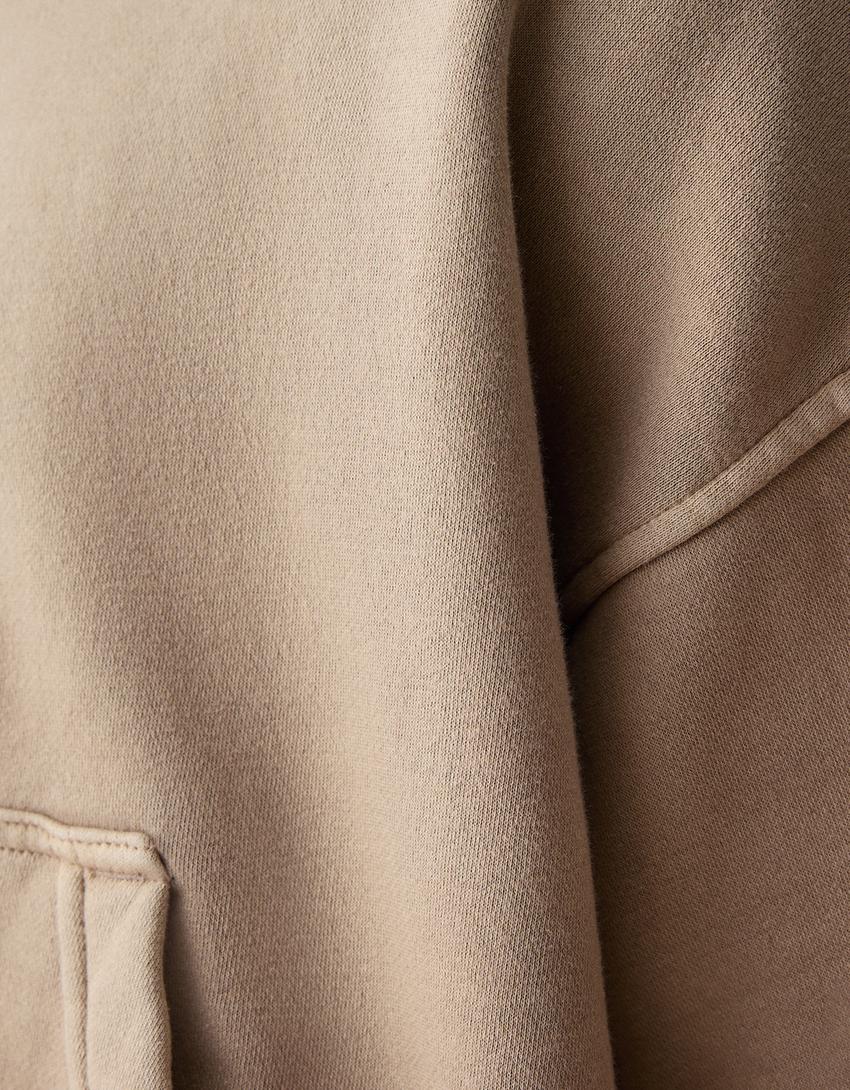 Sudadera cremallera capucha cropped efecto lavado-Camel-5