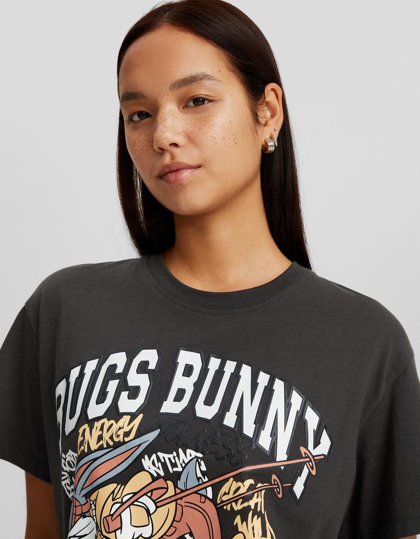 Short sleeve Bugs Bunny print T-shirt-Grey-2