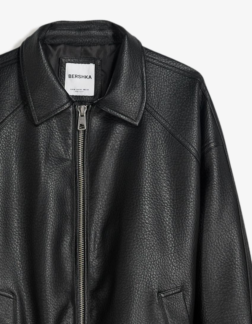 Leather effect jacket-Black