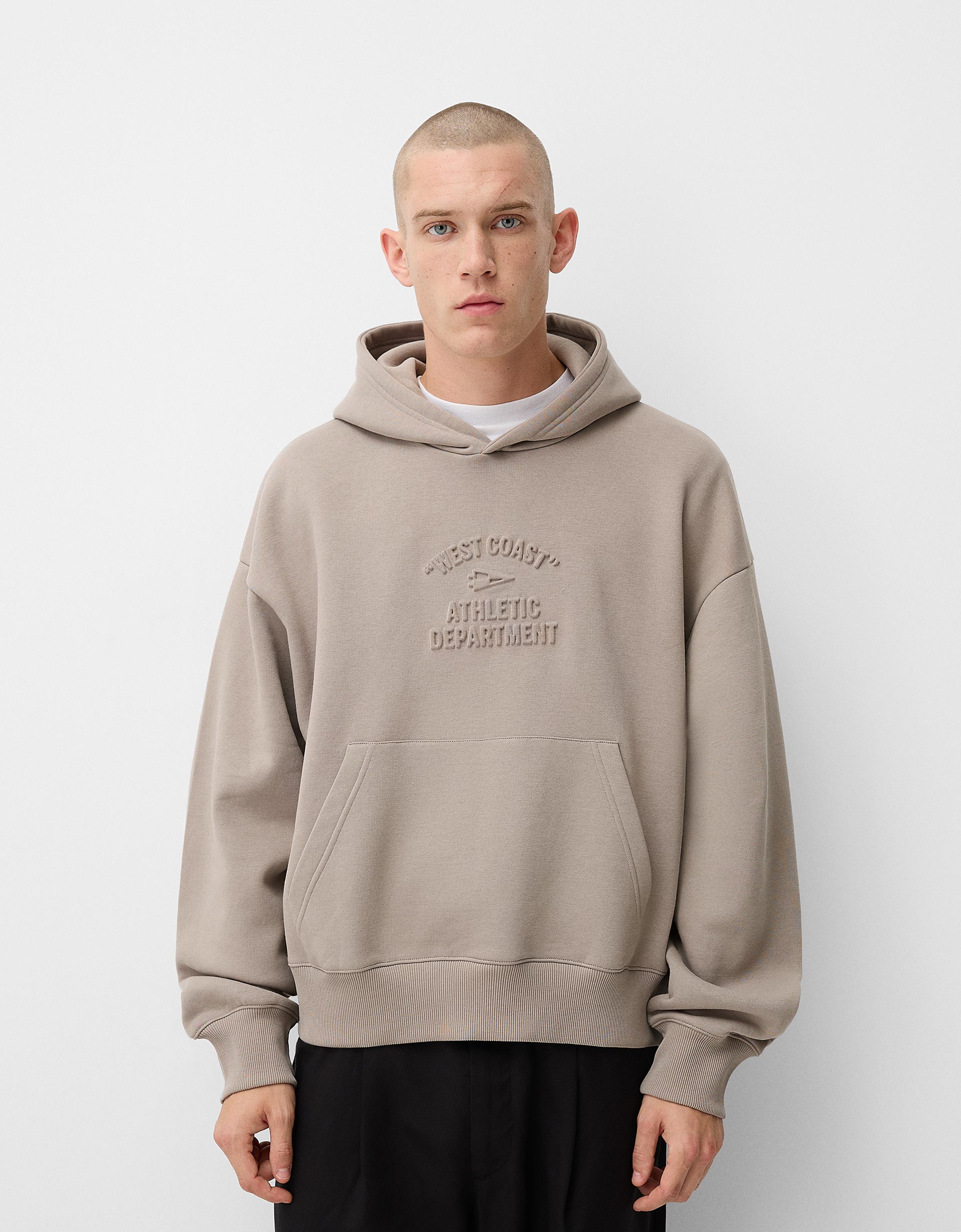 Bershka Oversize-Hoodie Mit Kapuze Und Stickerei Herren L Camel