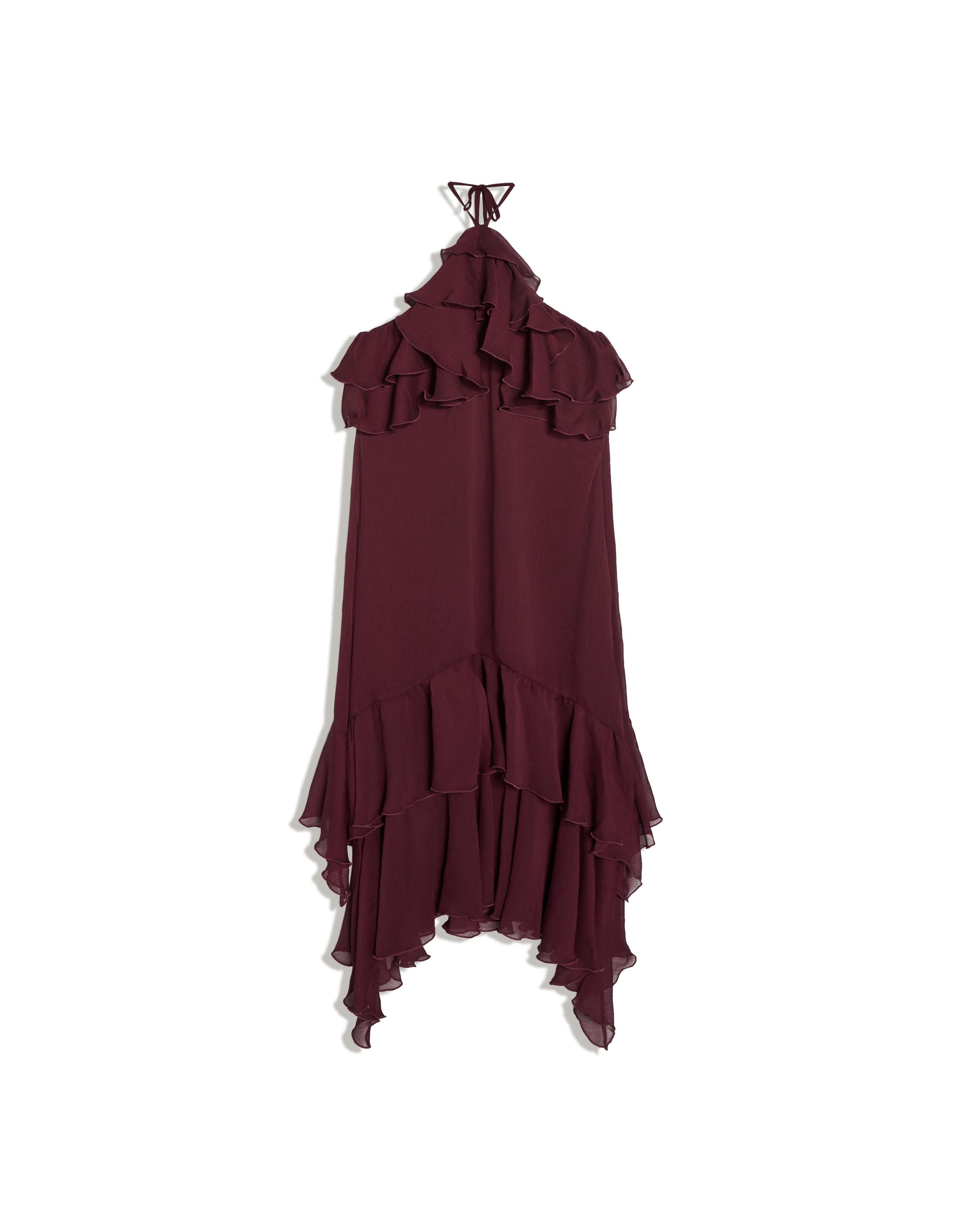 Frilled midi dress — Maroon