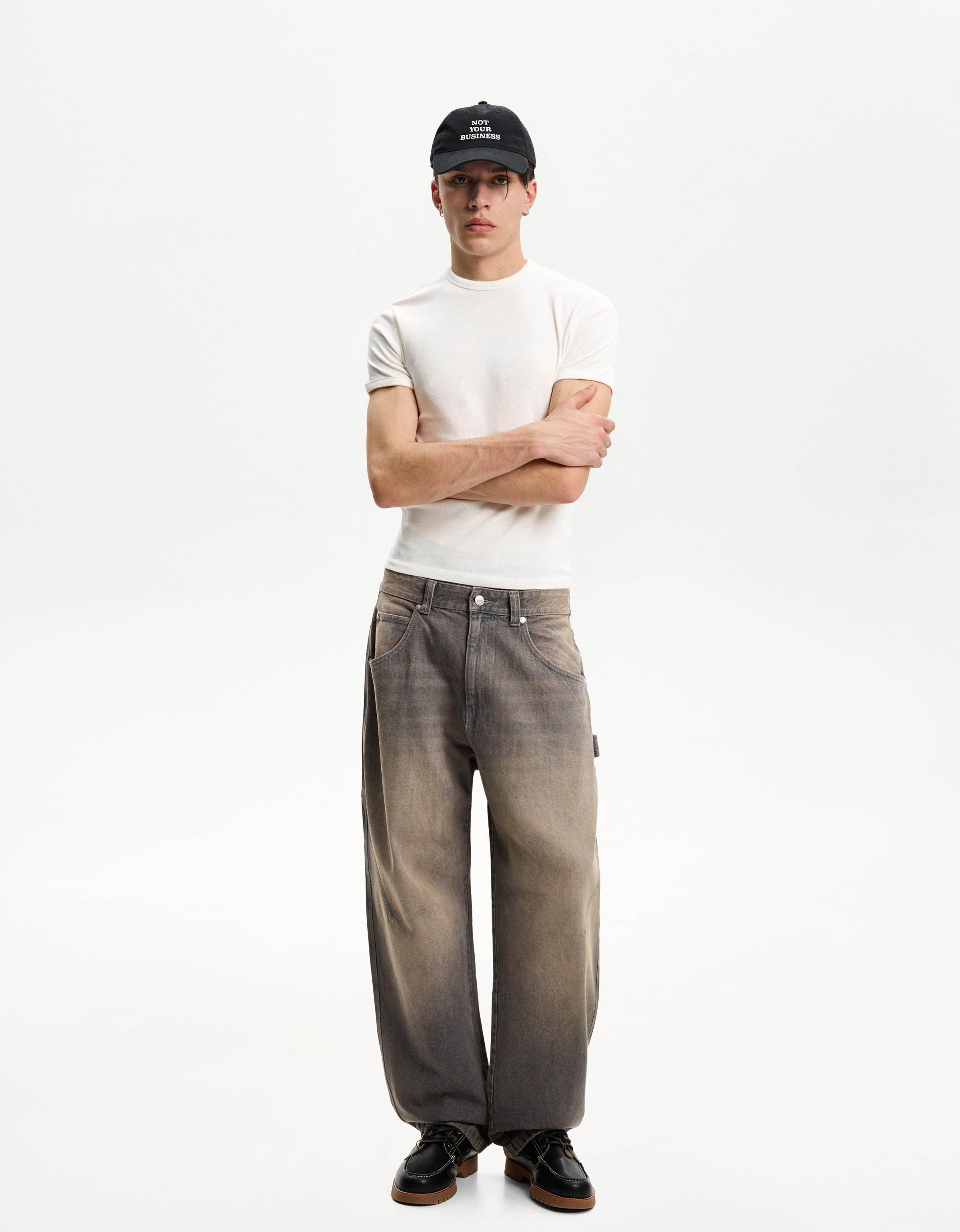 Bershka Baggy Balloon Jeans Herren 34 Braun