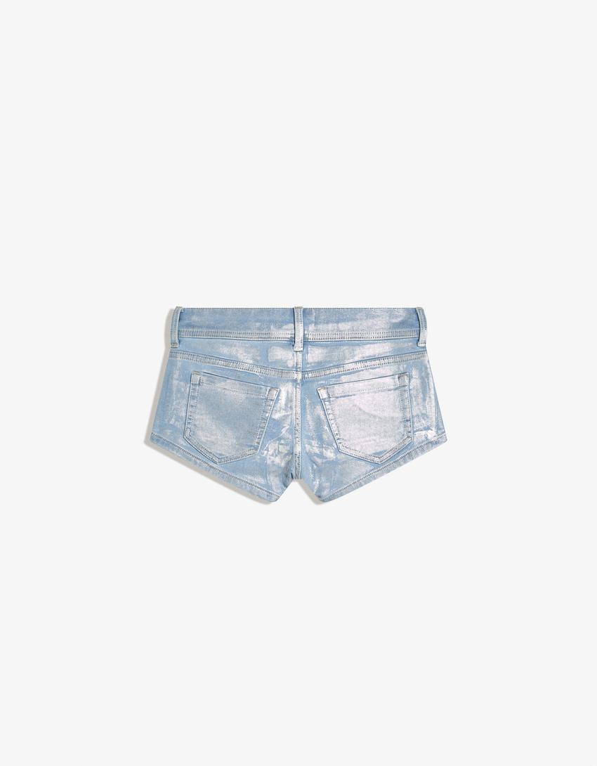 Denim short met zilverkleurig effect-Gewassen blauw-4