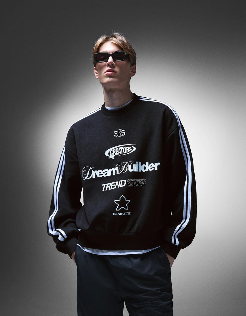 Sweatshirt microcorduroy estampado-Preto