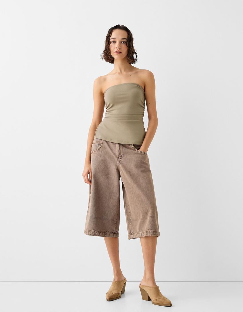 Top bandeau maille milano froncé-Sable-3