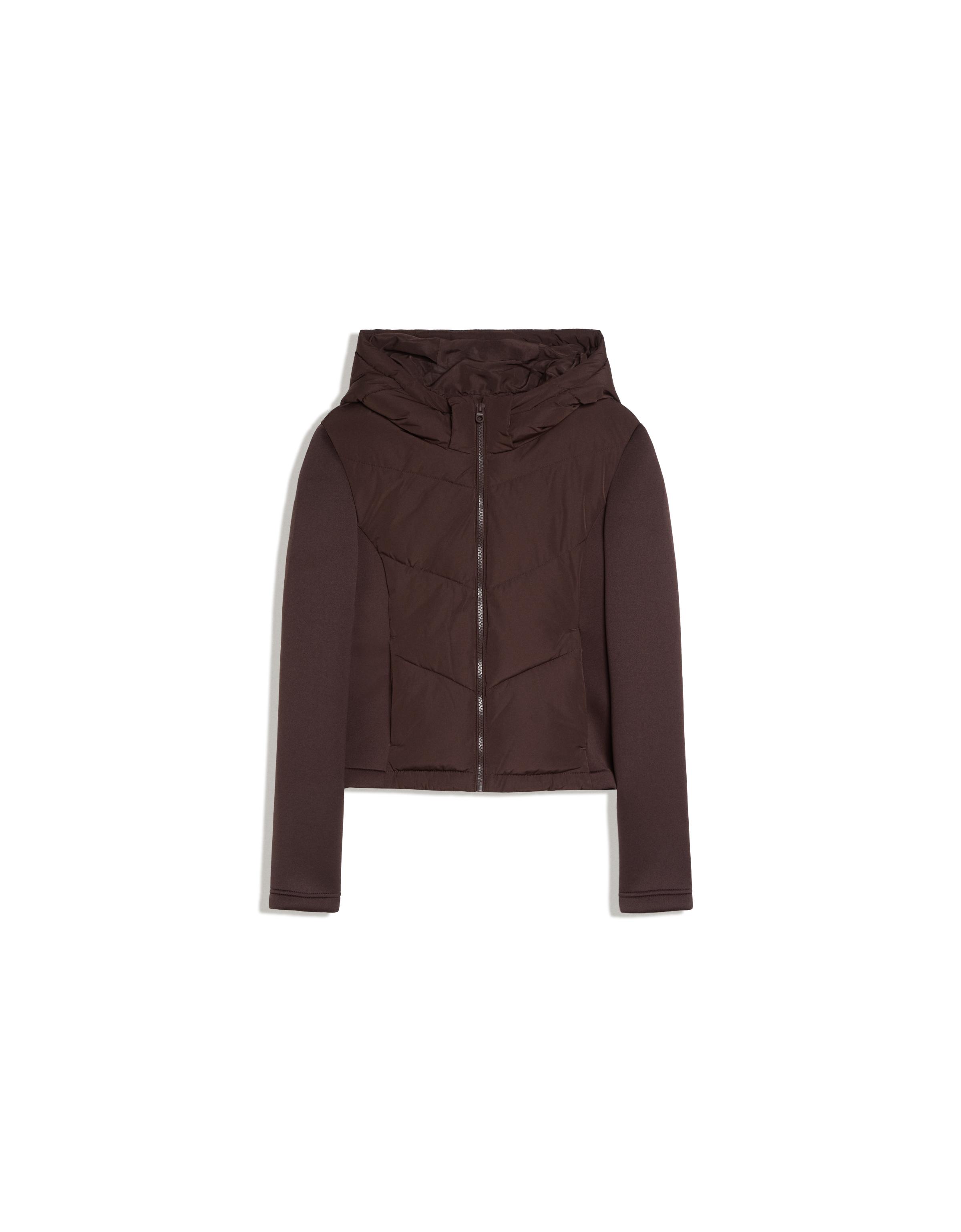 Hooded scuba-fabric mix jacket — Brown