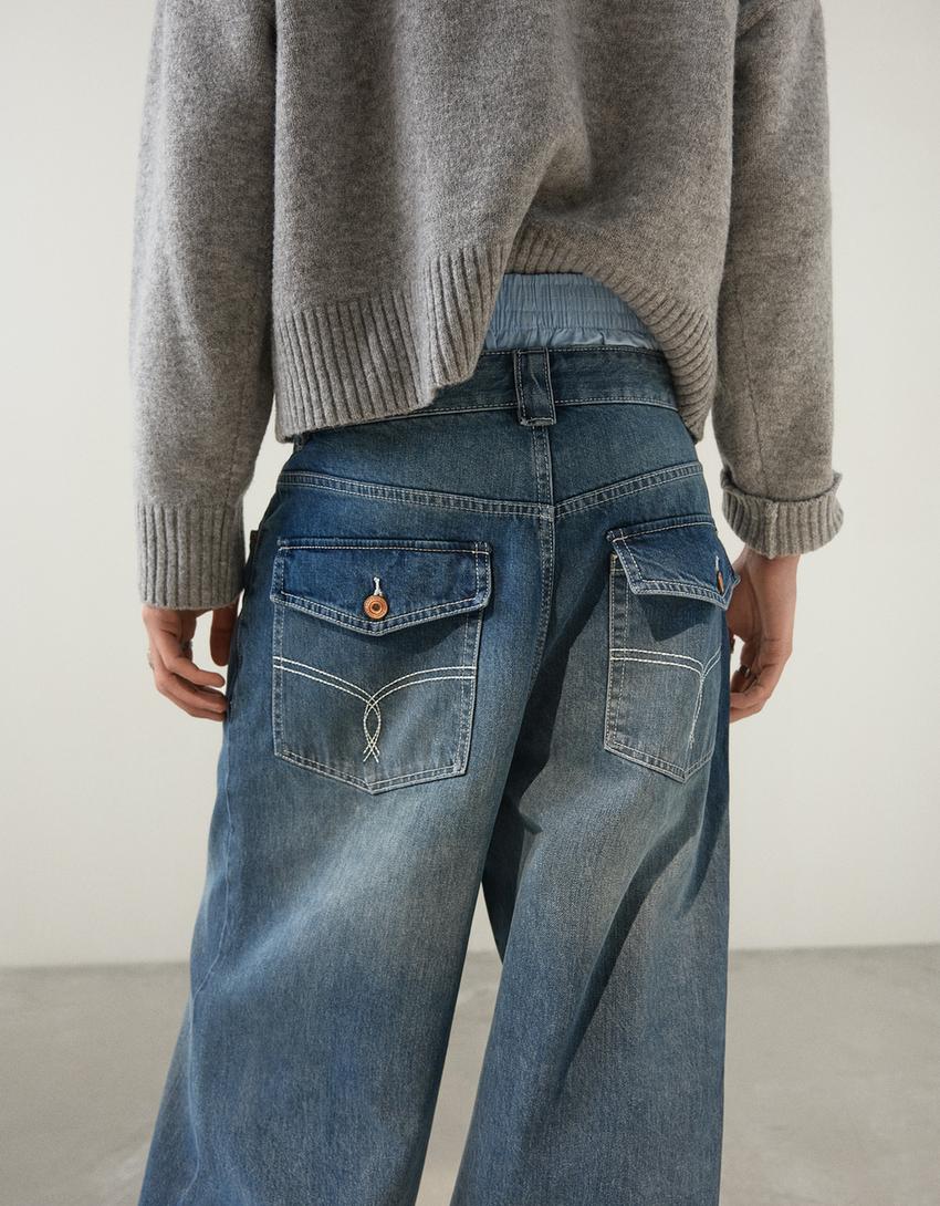 Jeans super baggy bordado-Azul