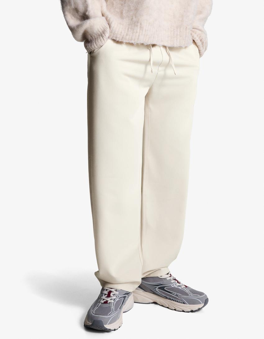 Straight-fit tailored jogging trousers-Cream