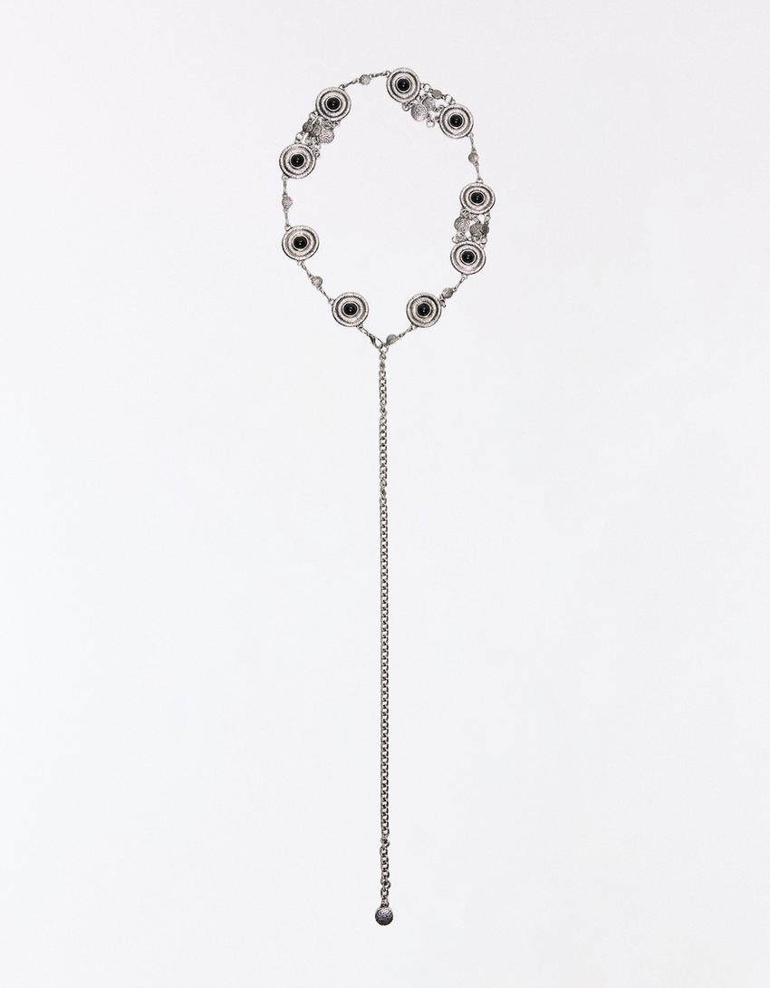 Stone chain belt-Silver