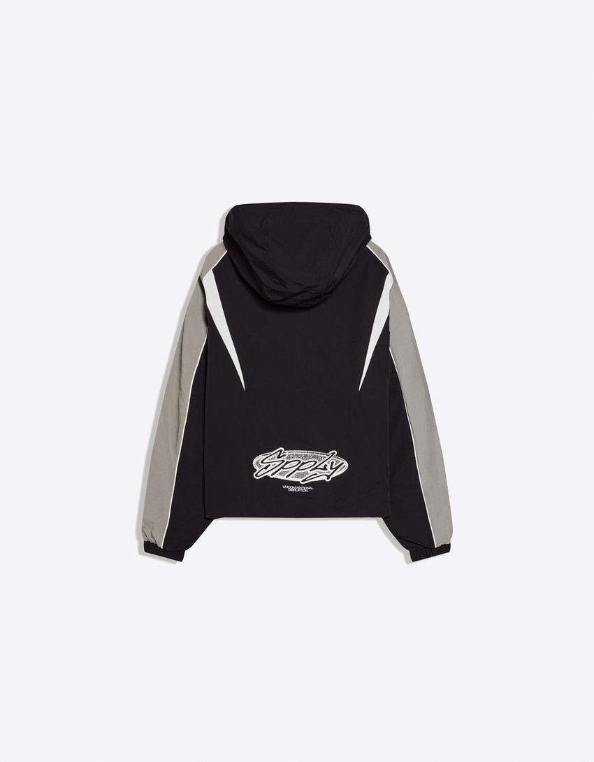 Technical hooded jacket-Black