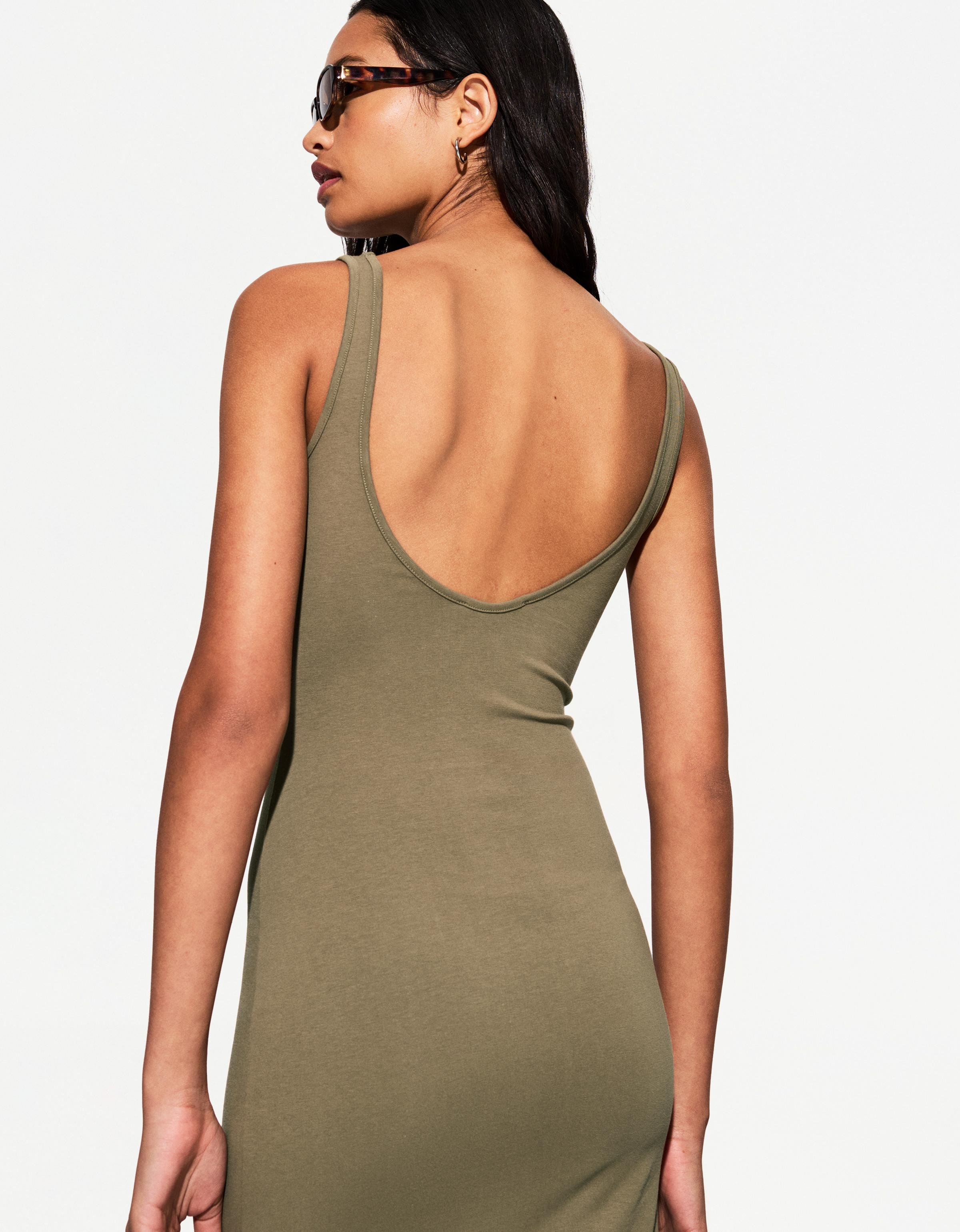 Bershka Midikleid Mit Trägern Damen Xs Khaki