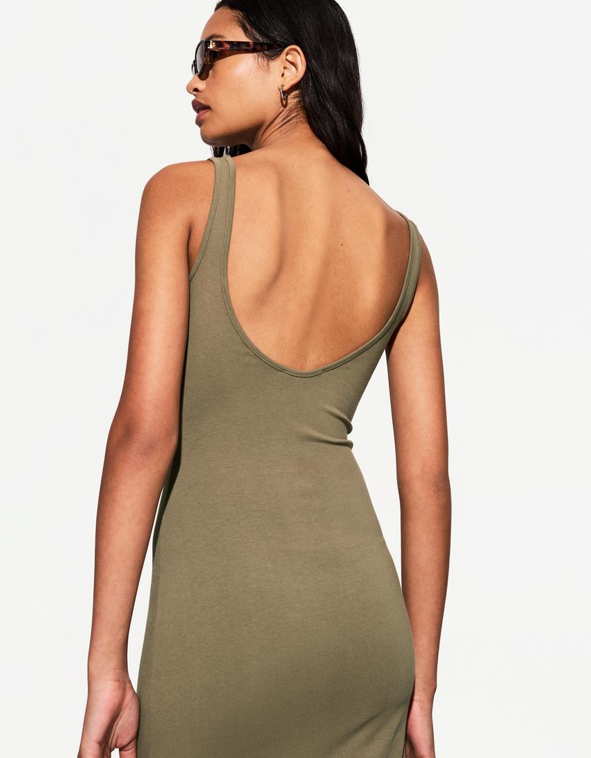 Vestido midi tirantes-Kaki