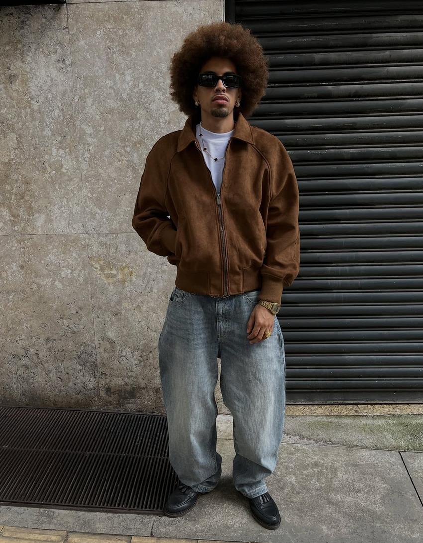 Super Baggy Jeans mit Stickerei-Ausgewaschenes Blau