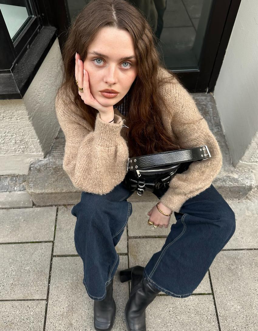 بنطال جينز واسع الساقين بخصر منخفض-كحلي