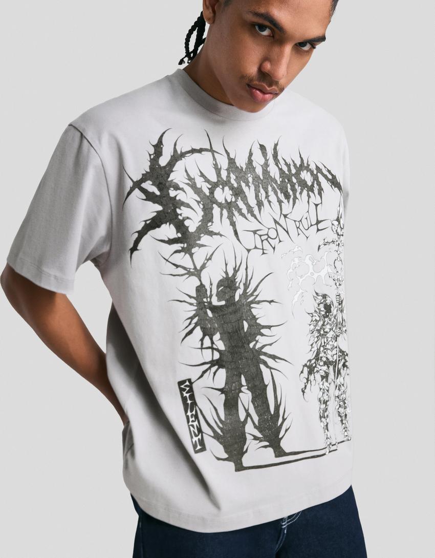 Camiseta manga corta print-Gris