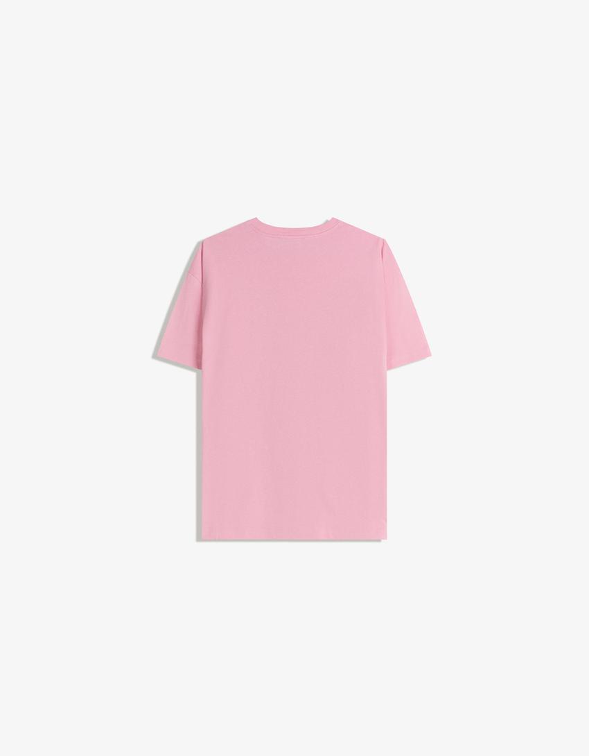 T-shirt manches courtes oversize imprimé-Rose