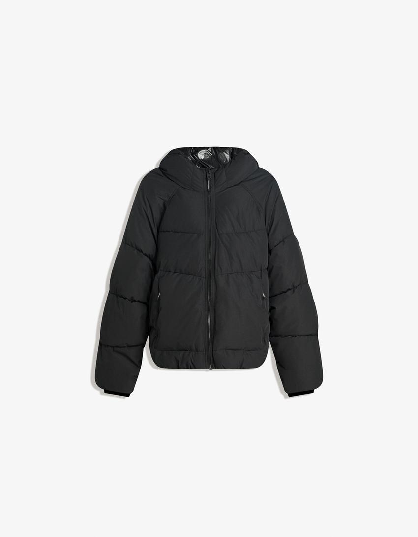 Hooded puffer jacket-Black