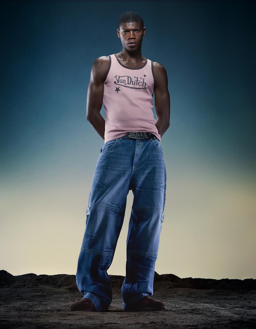 Von Dutch print vest top with ribbed straps-Pink