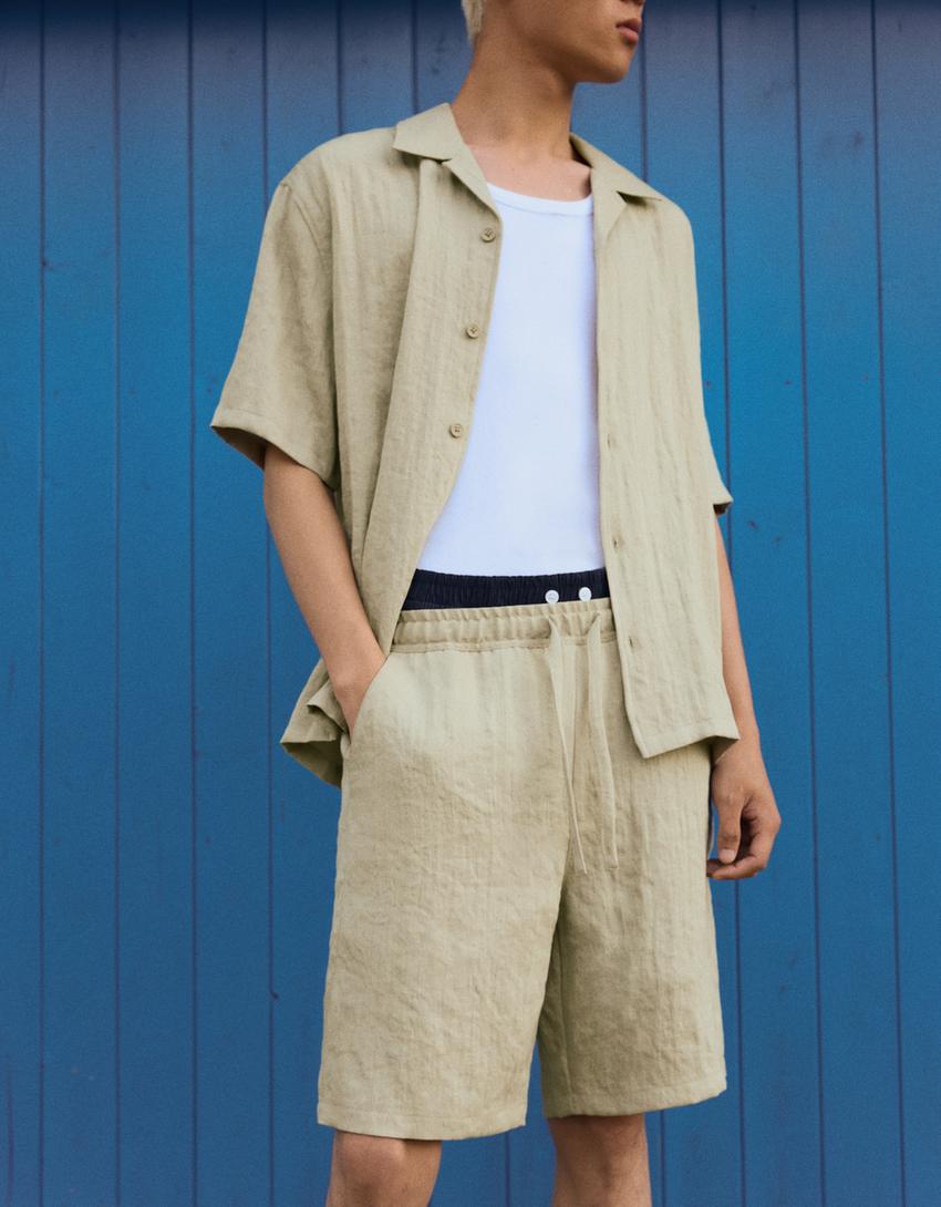 Rustic jogger Bermuda shorts-Green
