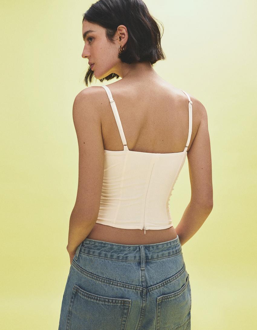 Ruched corset top-Cream