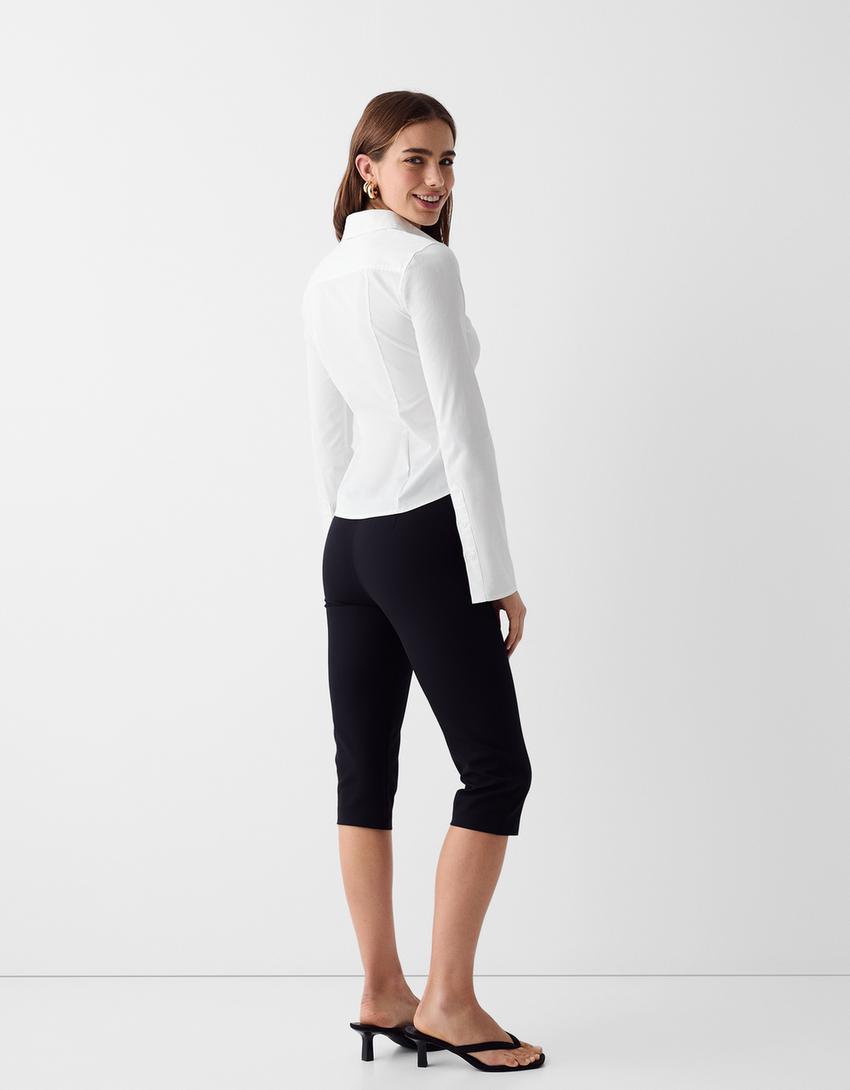 Fitted shirt with flared long sleeves-White